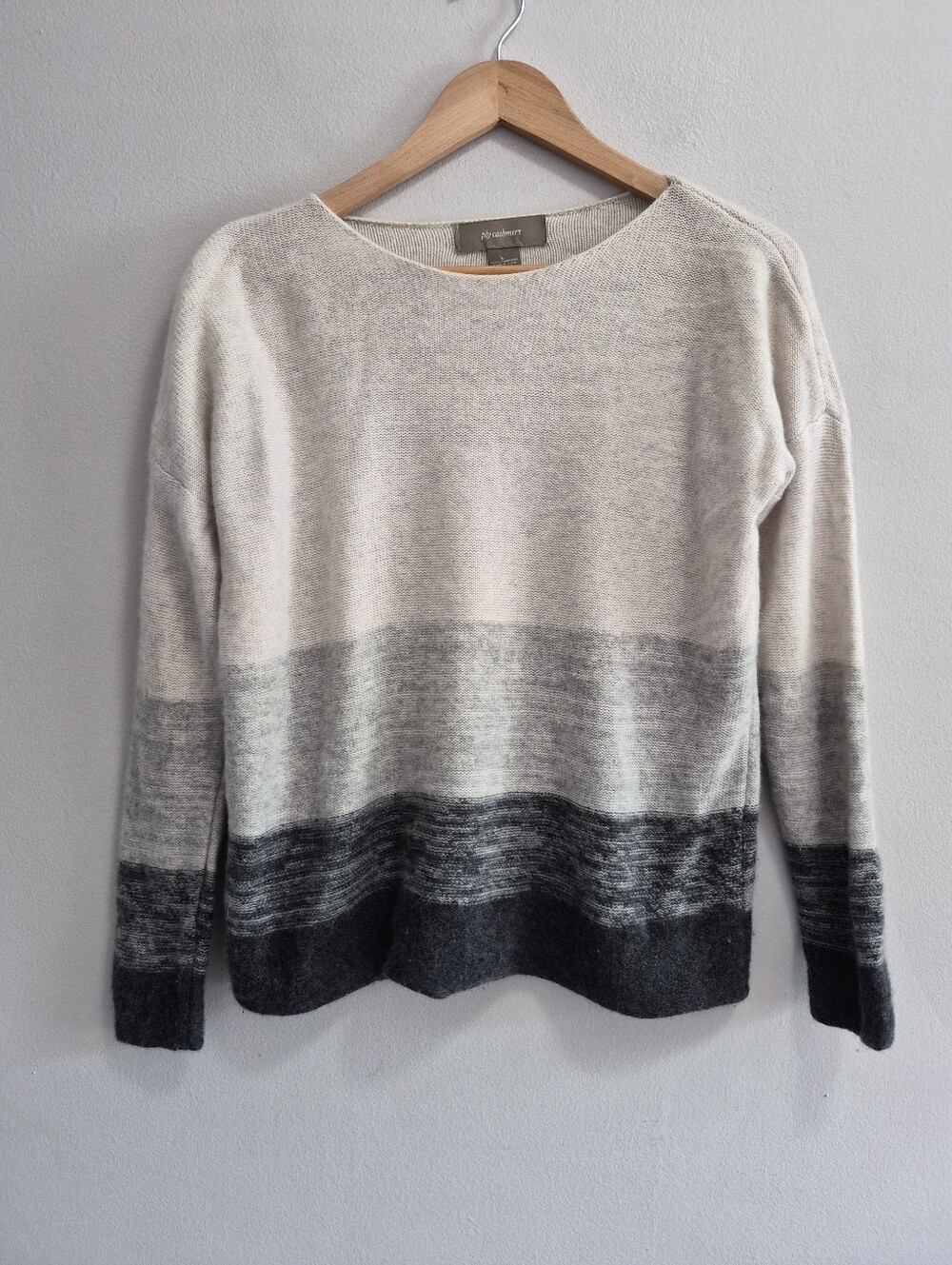 Ply Cashmere Striped 100% Cashmere Sweater Gray Size Large
